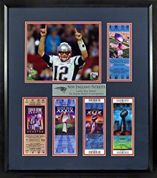 New England Patriots "Let's Go Pats!" Super Bowl Tickets Display (Feat. SB LI Tom Brady) Framed
