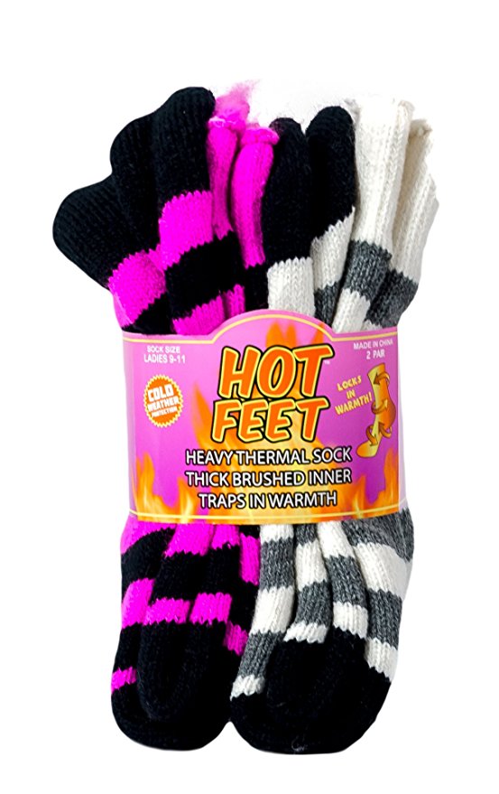 Hot Feet Women's 2 Pack Heavy Thermal Sock - Traps in Warmth - Fits USA Women's Sock Size 9-11, Shoe Size 5-11