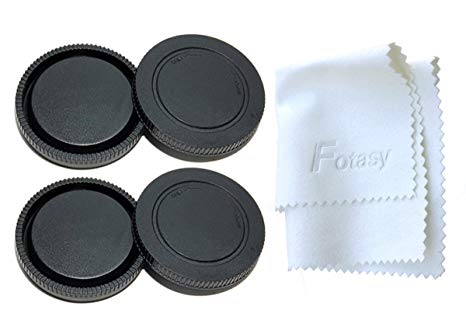 Fotasy RBE2X 2x Rear Lens Cover and Camera Body Cap Set with Cleaning Cloth for Sony E-Mount NEX Mirrorless Camera (Black)