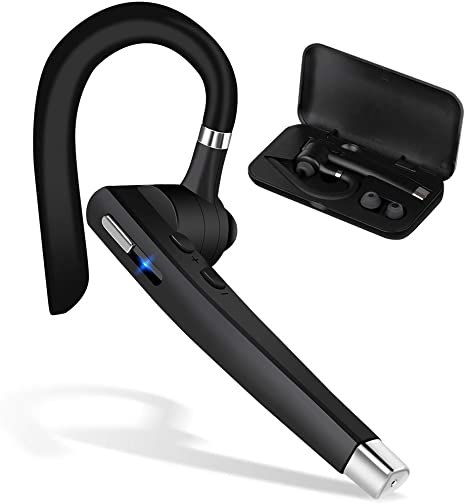 DOUBLEFISH Bluetooth Headset, Wireless Bluetooth Earpiece V4.2 w/Mic Microphone Talking Noise Canceling Earbud, Compatible with iPhone and Android for Business/Office/Driving (Black)