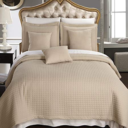 Elegant and Contemporary Quilt/Coverlet Bed in a Bag, Exquisite Bed Ensemble Includes Quilt/Coverlet Set and Solid Sheet Set, 5PC Twin XL (Extra Long) Bed Size Set, Linen Quilt/Coverlet Bedding