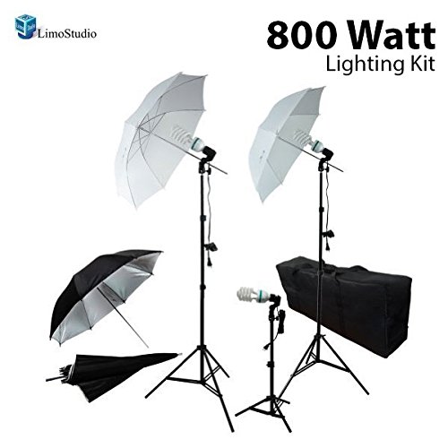 LimoStudio 800W Photography Photo Portrait Studio Umbrella Triple Continuous Lighting Kit - 2 x White Umbrella Lighitng 1 x Table Top Mini Lighting Kit AGG1210