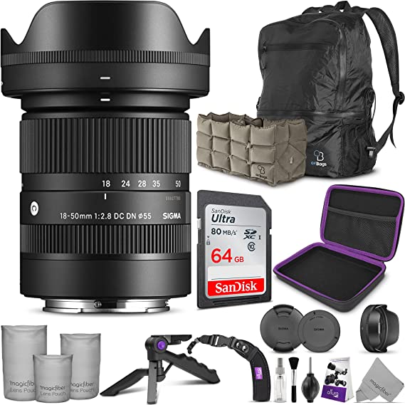 Sigma 18-50mm f/2.8 DC DN Contemporary Lens for Sony E Mount with Altura Photo Advanced Accessory and Travel Bundle