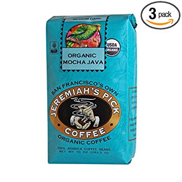 Jeremiah's Pick Coffee Organic Mocha Java, Dark Roast Whole Bean Coffee, 10-Ounce Bags (Pack of 3)