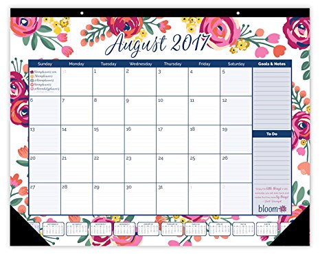 bloom daily planners 2017-18 Academic Year Desk or Wall Calendar (August 2017 through July 2018) - 21" x 16" - Vintage Floral