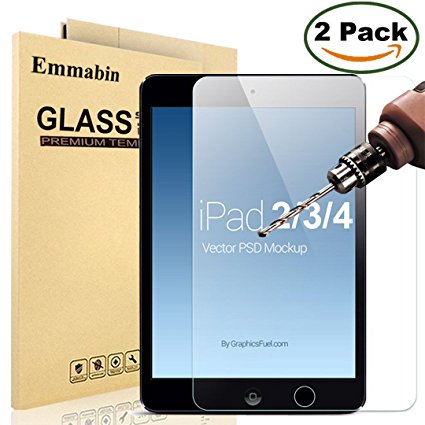 [2 Pack] iPad 2 3 4 Glass Screen Protector, Emmabin 0.26mm 9H Tempered Shatterproof Glass Screen Protector Anti-Shatter Film for Apple iPad 2 / iPad 3 / iPad 4