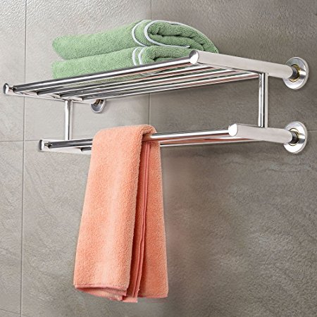 IHP Wall Mounted Towel Rack Bathroom Hotel Rail Holder Storage Shelf Stainless Steel by Inter House Product