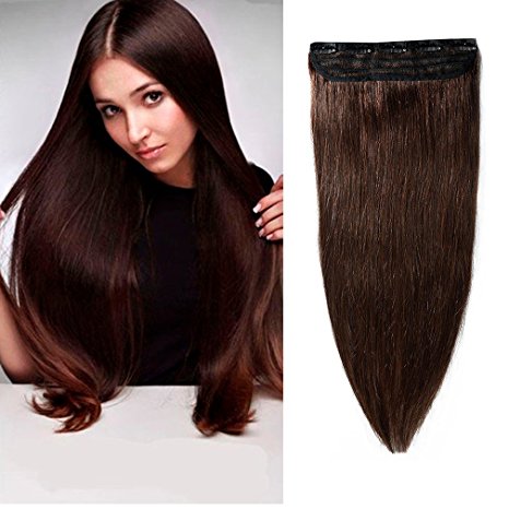 100% Remy Clip in Human Hair Extensions #2 Dark Brown 16-22inch Natural Hair Grade 7A Quality 3/4 Full Head 1 Piece 5 Clips Long Thick Soft Silky Straight for Women Beauty 18" / 18 inch 90g
