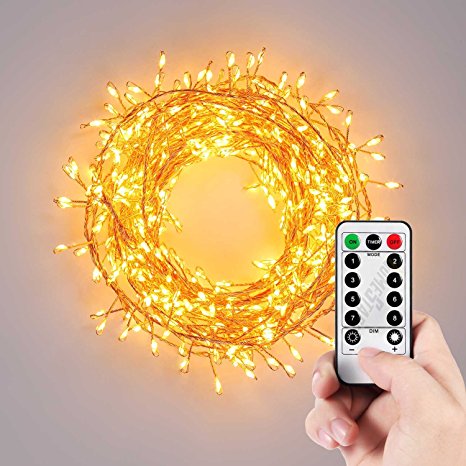 Cluster  String Lights 10FT 300LEDs,Homestarry Decorative Wreaths  Lights with Dimmable Remote Control and Outdoor/ Indoor Waterproof Copper Wire Fairy lights Christmas String Lights (Warm White)