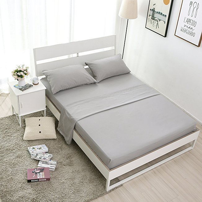 ALPHA HOME Bed Sheet Set 4-piece Microfiber 1500 Bedding Comforter Set Deep Pocket Soft Brushed Sheet & Pillow Case Set - Queen, Grey