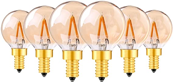1W E12 LED Light Bulb,G40 LED Filament Mini Globe Light Bulb 10W Replacement Equivalent Ultra Warm White 2200K Amber Glow Outdoor String Lights Non-Dimmable - 6Pack
