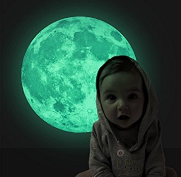 Extsud Moon Wall Stickers for Kids,Wall Papers removable sticker for Boys Girls Fluorescent Luminous Wall paper in Dark Playroom Bedroom Ceiling Studyroom (11.8 Inches)