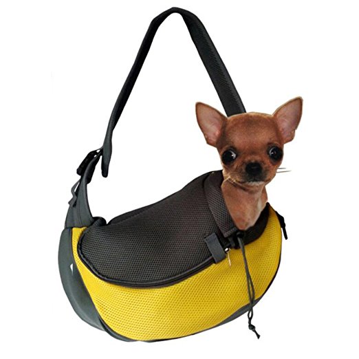 BreaDeep Portable Pet Dog Cat Puppy Carrier Outdoor Shoulder Bag Breathable Mesh Travel Tote Sling Backpack -Small Size (Yellow & Black)