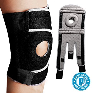 Perfect Posture Knee Brace Support with Open Patella for ACL, Arthritis, LCL, MCL. Side Stabilizers Non Slip Neoprene. Non Bulky, Adjustable Comfort Fit (1-Count) (Black)