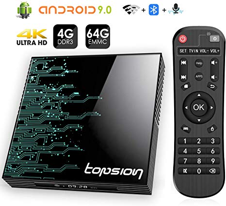 Android 9.0 TV Box 4GB RAM 64GB ROM, Topsion TP01 Android TV Box RK3318 Quad-Core 64Bits Dual WiFi 2.4G/5G Bluetooth 3D 4K Ultra HD H.265 USB 3.0 BT 4.0 Smart TV Box