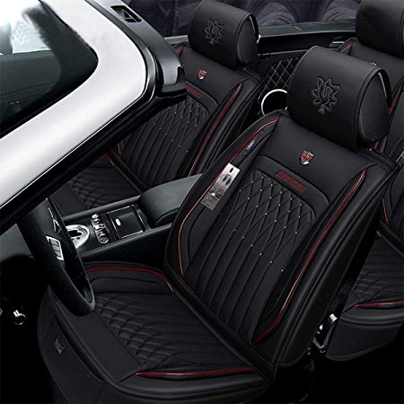 INCH EMPIRE Easy to Clean PU Leather Car Seat Cushions 5 Seats Full Set - Anti-Slip Suede Backing Universal Fit Covers Adjustable Bench for 95% Types of Cars(Bling Black)