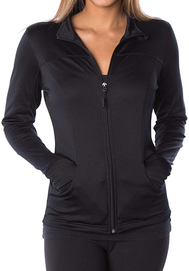 makeitmint Women's Comfy Zip Up Stretchy Work Out Track Jacket w/Back Pocket