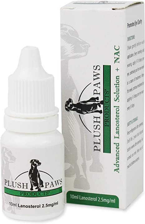 Plush Paws Pet Eye Drops with Lanosterol and NAC, Eye Lubricant Drops for Cataracts (10 Milliliters)
