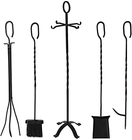 Fireplace Tools Indoor Outdoor Wrought Iron Firewood Toolset Black Fireset Pit Stand Fire Place Log Tongs Tools Kit Sets Wood Stove Accessories