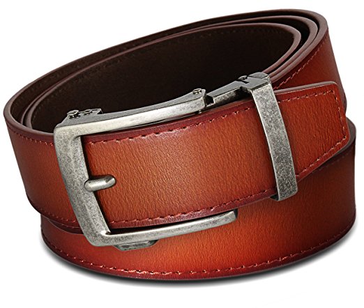 Men's Holeless Leather Ratchet Click Belt - Trim to Perfect Fit (Various Styles and Colors)