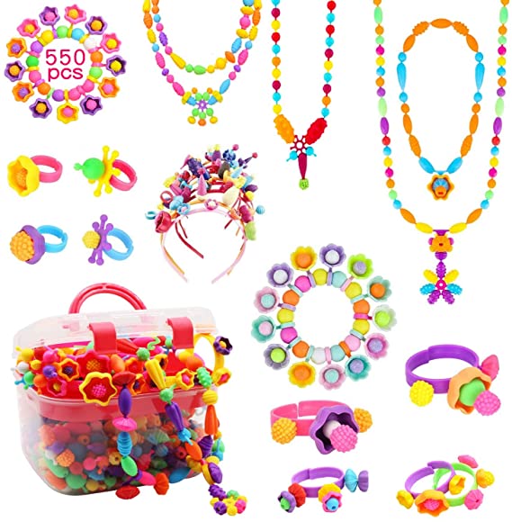 Huastyle 550  Pcs Pop Beads Set DIY Jewelry Making Kit for Girls Age 3 4 5 6 7 8 Year Old Kids Art and Crafts Bracelets Necklace Hairband and Rings Creativity Toys for Christmas Birthday Gifts