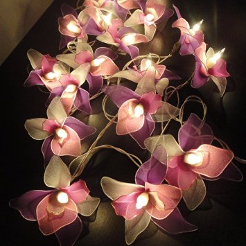 Thai Vintage Handmade 20 White Pink Purple Orchid Flower Fairy String Lights Wedding Party Decor 3.5m