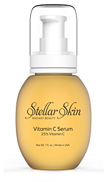 Vitamin C Serum Treatment for the Face, 25% Vitamin C by Stellar Skin, Anti-Wrinkle, Anti-Aging Skin Care Products, Promote Youthful & Vibrant Skin, Pump Action Bottle, 1 fl oz, Made in USA