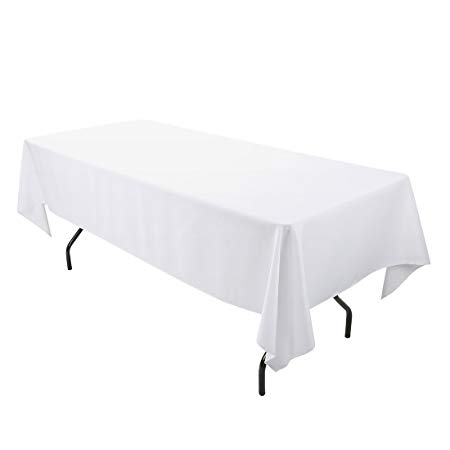 E-TEX Rectangle Tablecloth - 60 x 102 Inch - White Rectangular Table Cloth for 6 Foot Table in Washable Polyester