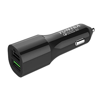 Car Charger 4.8A Quick Charge 3.0 Dual Port Qualcomm Rapid Adaptor for iPhone 6 / 6 Plus , iPhone 7 / 7 Plus, Samsung S6, S7, and All Mobile Devices BLACK by YONTEX