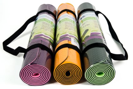 Eco Friendly Two Layer TPE Premium Yoga Mat with Carry Strap by YogiMall, Free of PVC and Other Toxic Chemicals, Non-Slip, Extra Long 72",Thick 6mm, Light Weight 2.4 Lbs, Perfect for Yogis On-The-Go!