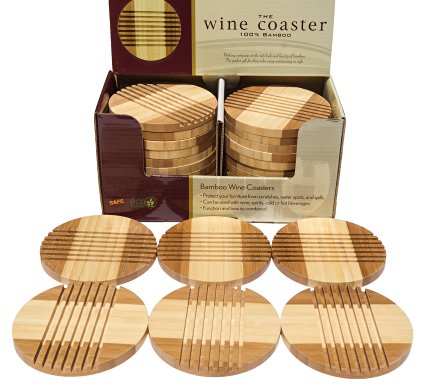Picnic Time Bamboo Coasters, Beautiful, Entertaining Tabletop Wine and Hot and/or Cold Beverage Coasters (6)