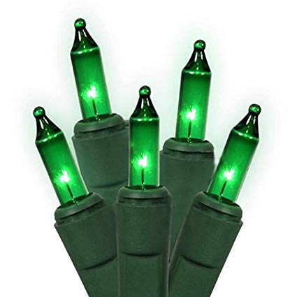Holiday Essentials 100 Ultra-Brite Green Lights with Green Wire - Indoor/Outdoor Use - UL Listed