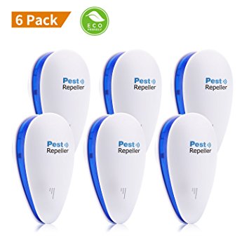 Ultrasonic Pest Repeller - Electronic Pest Repeller Indoor - Pest Control - Repel Mouse, Bed Bugs, Mosquitoes, Spiders, Roaches - Non-toxic Eco-Friendly, Human & Pet Safe(6 packs)