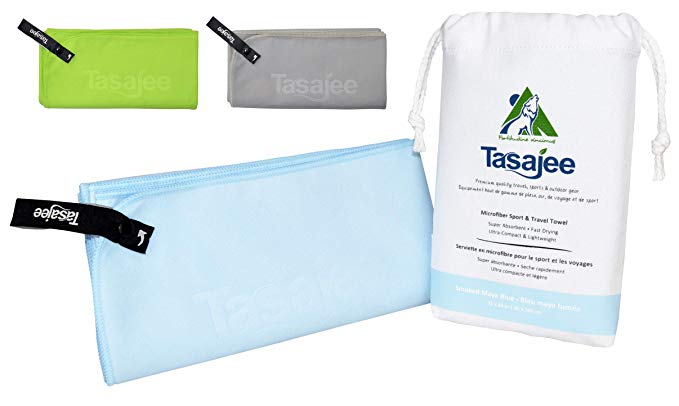 Tasajee Premium Microfiber Beach & Travel Towel. Compact, Fast Drying, Lint-free Suede Finish.