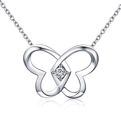 Butterfly Pendant Necklace, White Gold Plated Sterling Silver Butterfly Necklace for Women Girls Friend