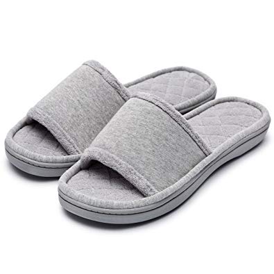 Women's Comfort Memory Foam Cotton House Slippers Spa Shoes w/Fleece Lining & Anti-Skid Rubber Sole