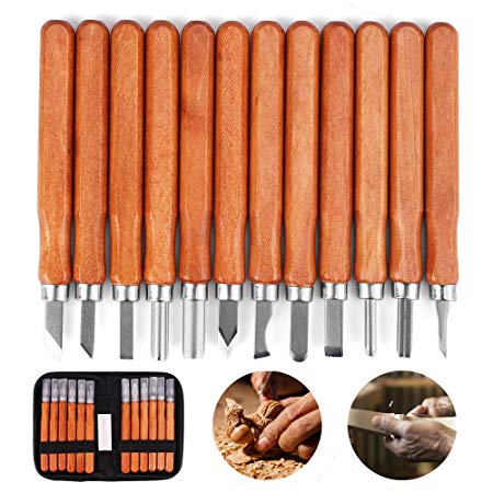 12pcs Wood Carving Tools with Sharpening Stone, craftsman168 Carving Knives Wood Chisels Sets with Whetstone for Wood, Resin, Soap, Clay & Pumpkin Carving