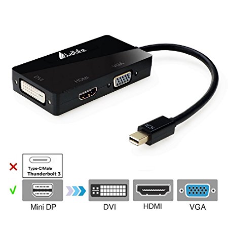 Lidlife B0409 Mini DisplayPort (Thunderbolt Port Compatible) to HDMI/DVI/VGA Male to Female 3-in-1 Adapter DisplayPort 1.1a Enables Full 4K x 2K Resolution, 3D Stereo Beyond Full HD