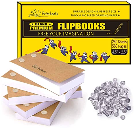 PRIMBEEKS Premium Blank Flip Books Paper with Holes, 280 Sheets (560 Pages) No Bleed Flipbooks - Works with Flipbook Kit Light Pads, 4.5" x 2.5" Flip Book Paper for Drawing, Sketching Supplies