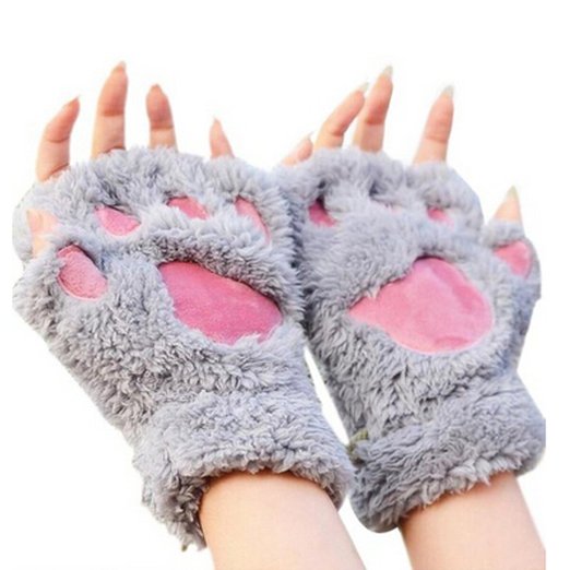 Women Bear Plush Cat Paw Claw Glove Soft Winter Gloves