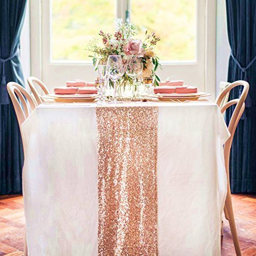 TRLYC 6 Pieces 12 by 108-Inch Wedding Royal Sequin Table Runner, Rose Gold