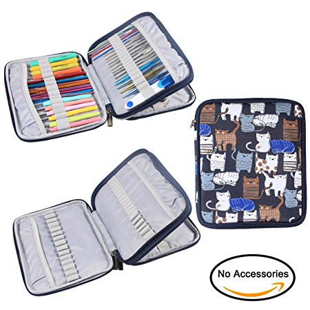 Teamoy Organizer Case for Interchangeable Circular Knitting Needles, Crochet hooks and Knitting Accessories, Keep All in One Place and Easy to Carry, Cats Blue (No Accessories Included)