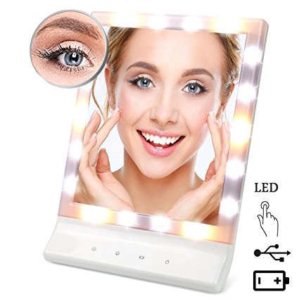 Lmeison Multiple Illumination Settings Lighted Makeup Mirror, Touch Screen Makeup Mirror with Removable 10x Magnifying Spot Mirror