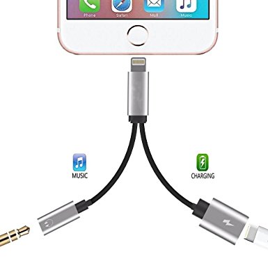 iPhone 7 / 7 Plus Adapter, iPhone 7 Accessories ,2 in 1Lightning to 3.5mm AUX Plug Headphone Adapter Splitter for iPhone 7 Converter，Aux Cable Charging Port Adapter.Compatible iOS 10.3(Red)