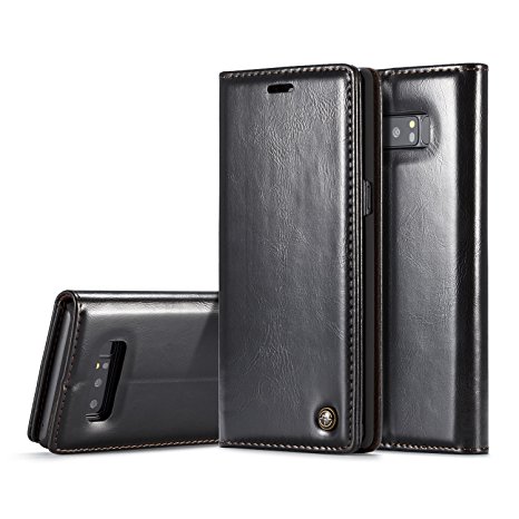 Note 8 Case,Note 8 Wallet Case,AKHVRS Slim Genuine Flip Leather Wallet Case Phone Case with Credit Card Holders Cash Slot for Samsung Galaxy Note 8 - Black