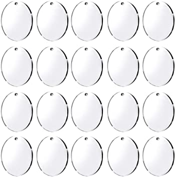 Picowe 20 Pack 3 Inch Clear Acrylic Keychains Blanks Circles Rounds Discs with Hole 1/8 inch Thick for DIY Acrylic Keychains, Place Cards, Name Plates, Wedding Favors, Christmas Ornaments