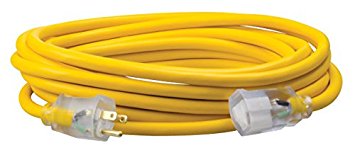 Southwire 01687 25-Foot 12/3 made in America Insulated Outdoor Extension Cord with Lighted End, 3-Prong, Yellow