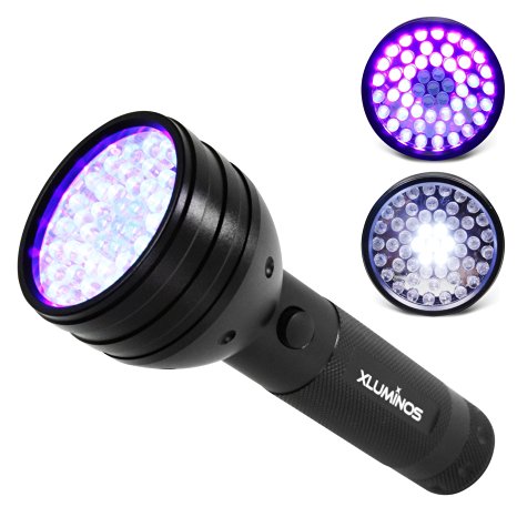 Xluminos 52 LED Handheld White & UV Blacklight Flashlight Combo - Two Modes, Ultra Violet Light & Regular Flashlight - Stain & Pet Urine Detector, Scorpion Finder - Batteries & Pouch Included