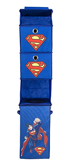 Modern Littles Superman Closet Hanging Organizer – 2 Storage Compartments, 1 Removable Laundry Bin – 10.5 Inches x 10.5 Inches x 52.5 Inches – Blue