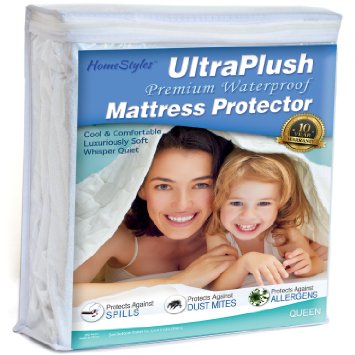 HomeStyles Hypoallergenic Micro-Velour Plush Waterproof Mattress Bed Protector Pad Queen